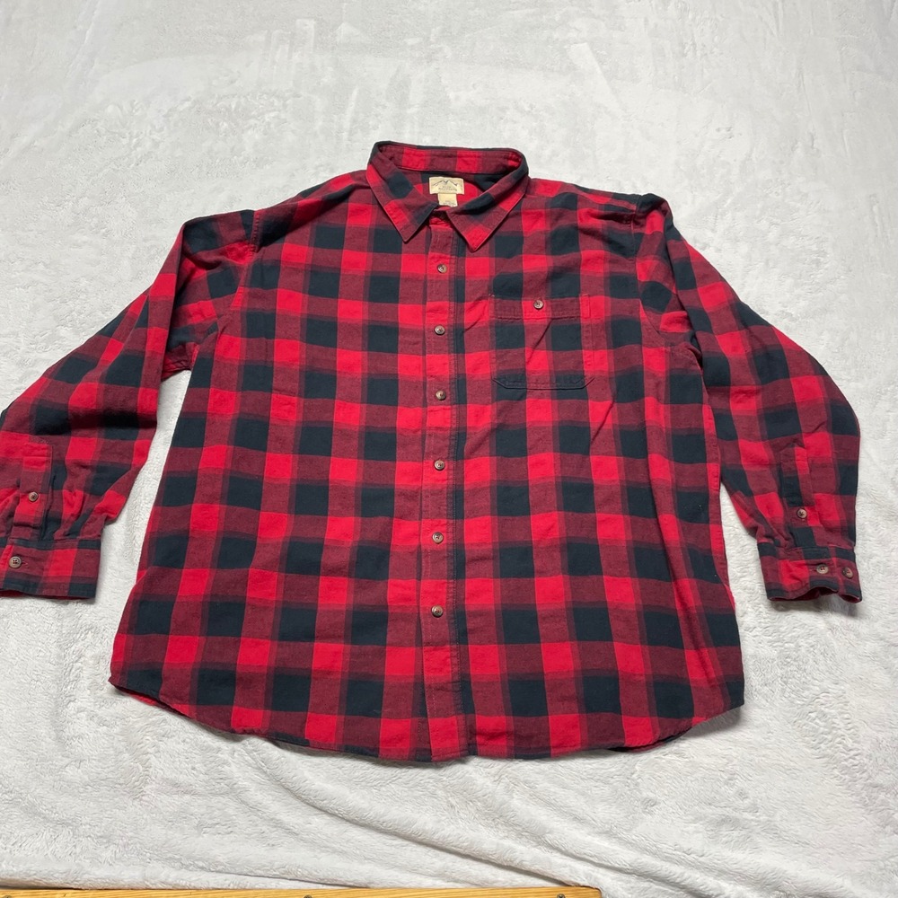 Blue Mountain Flannel Shirt Mens 2XL Red Black Buffalo Plaid Long‎ Sleeve Cotton